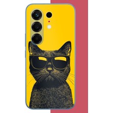 Aksesuarist Tecno Camon 50 Pro Uyumlu Sarı Fondaki Havalı Kedi Baskılı Silikon Kılıf