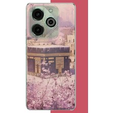Aksesuarist Tecno Pova 6 Pro Uyumlu Pembe Çiçekli Kabe Baskılı Silikon Kılıf
