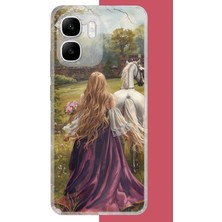 Aksesuarist Infinix Smart 10 Uyumlu Mor Elbiseli Kadın Baskılı Silikon Kılıf