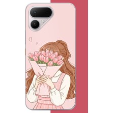 Aksesuarist Tecno Pova Curve 2 Uyumlu Lale Buketli Kız Baskılı Silikon Kılıf