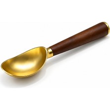 MİEN Gold Dondurma Kaşığı – Ahşap Görünümlü Saplı Metal Dondurma Servis Kaşığı – Ergonomik ve Şık Tasarım