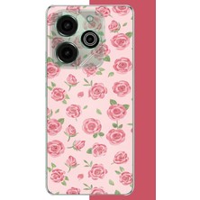 Aksesuarist Tecno Pova 6 Pro Uyumlu Pembe Gül Baskılı Silikon Kılıf