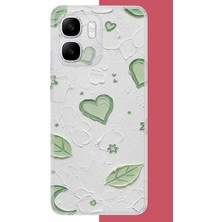 Aksesuarist Infinix Smart 10 Uyumlu Yeşil Kalpli Tuval Baskılı Silikon Kılıf