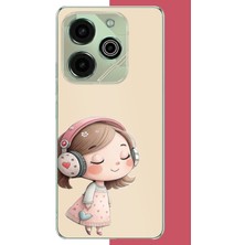 Aksesuarist Tecno Pova 6 Pro Uyumlu Pembe Kulaklıklı Kız.jpeg Baskılı Silikon Kılıf