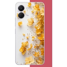 Aksesuarist Tecno Spark Go 3 Uyumlu Altın Çiçek Esintisi Baskılı Silikon Kılıf