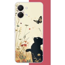 Aksesuarist Tecno Spark Go 3 Uyumlu Siyah Kedi Baskılı Silikon Kılıf