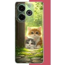 Aksesuarist Tecno Pova 6 Pro Uyumlu Kapıdaki Kediler Baskılı Silikon Kılıf