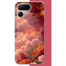 Aksesuarist Tecno Pova Curve 2 Uyumlu Kırmızı Bulut ve Çiçekler Baskılı Silikon Kılıf