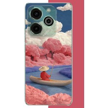 Aksesuarist Tecno Pova 6 Pro Uyumlu Kayık ve Pembe Ağaç Baskılı Silikon Kılıf