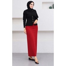 Cng Moda Scuba Kumaş Beli Lastikli Kalem Etek