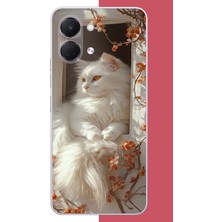 Aksesuarist Tecno Spark Go 3 Uyumlu Penceredeki Beyaz Kedi Baskılı Silikon Kılıf