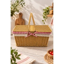 Yzhome Hasır Rattan Dikdörtgen Piknik Sepeti Sepet Düzenleyici 18*38*25CM