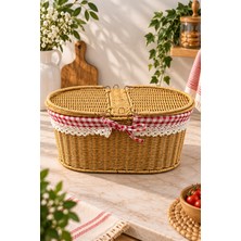 Yzhome Hasır Rattan Dikdörtgen Piknik Sepeti Sepet Düzenleyici 18*38*25CM
