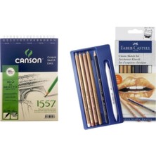 Hobi Market Art Karakalem Eskiz Çizim Başlangıç Seti-2 1 Adet Canson A5 Defter ve 6 Parça Faber Castell