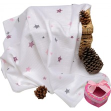 Sema Baby Çok Amaçlı Müslin Örtü 100X80 cm - Pembe Yıldız 8682476853124