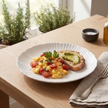 Tulu Porselen Porselen Inci Yemek Tabağı - Krem - 24 cm