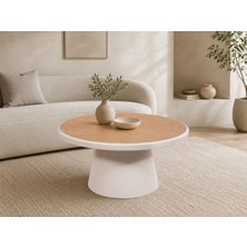 Ganni Home Vegas Orta Sehpa Meşe – Krem Gürgen Iskeletli, Yuvarlak Tablalı Modern Kaideli Tasarım
