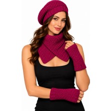 Uretti - Emine 9106 1737 Kadın El Örgüsü Bere Boyunluk Eldiven Takımı 3'lü Kışlık Akrilik Set