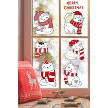 Brf Store Isoprıme Sevimli Noel Kedileri ve Kar Taneleri Yılbaşı Pencere Duvar Sticker Seti