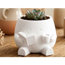 Brf Store Isoprıme Kitap Okuyan Saksı – 3D Baskı Kupa Tutan Sevimli Saksı-Beyaz