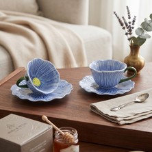 MİEN Mien Poppy Bloom 4 Parça 2 Kişilik Kahve Fincanı Takımı - Renkli - 90 ml
