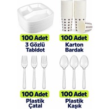 Özkan Ambalaj Temizlik 3 Gözlü Köpük Tabak - Plastik Çatal,kaşık - Karton Bardak Eko Set