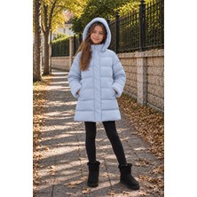 Cansın Mini Mavi Kız Çocuk Kolu Kürk Detaylı Çıkarılabilir Kapüşonlu Içi Astarlı Şişme Mont  24874