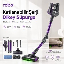 Robo Katlanır Şarjlı Dikey Süpürge Islak Mop Başlıklı Mor