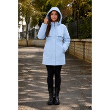 Cansın Mini Mavi Kız Çocuk Içi Peluş Kürklü Kapüşonlu Beli Lastikli Uzun Kesim Şişme Mont 24884