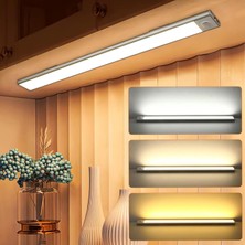 Brf Store Isoprıme Hymark 40CM Sensörlü Alüminyum USB Şarjlı LED Gece Lambası 3 Renk Kısılabilir Mutfak Dolap