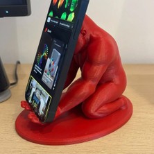 Brf Store Isoprıme Goril Telefon Tutucu – 3D Baskı Kaslı Goril Masaüstü Telefon Standı-Kırmızı