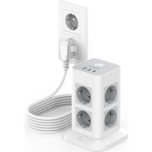 Brf Store Isoprıme Tessan Aşırı Gerilim Korumalı 5m Uzatma Kablosu Çoklu Priz Çıkışı, 3 Usb'li 8 Bölmeli Güç Ş