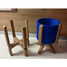 Brf Store Isoprıme Ayaklı Çizgili Saksı – 3D Baskı Bej Standlı Dekoratif Saksı - Mavi