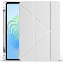 Turotto Lenovo Tab M11 TB-330FU TB-330XU / K11 TB-336FU Ile Uyumlu Katlanır Yatay ve Dikey Standlı Kalem Bölmeli Uyku Modlu Kılıf Gri
