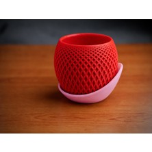 Brf Store Isoprıme Küre Saksı – 3D Baskı Kafes Dokulu Iki Parçalı Dekoratif Saksı - Kırmızı-Pembe
