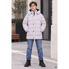 Cansın Mini Gri Erkek Çocuk Içi Kürklü Çıkarılabilir Kapüşonlu Çıtçıt Kapamalı Şişme Mont 24897