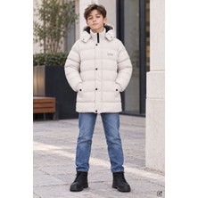 Cansın Mini Krem Erkek Çocuk Içi Kürklü Çıkarılabilir Kapüşonlu Çıtçıt Kapamalı Şişme Mont 24896