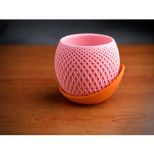 Brf Store Isoprıme Küre Saksı – 3D Baskı Kafes Dokulu Iki Parçalı Dekoratif Saksı - Pembe-Turuncu
