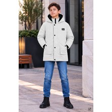 Cansın Mini Gri Erkek Çocuk Kürklü Kapüşonlu Içi Polarlı Şişme Mont 24913