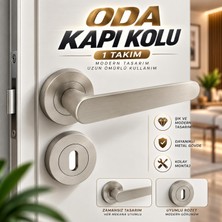 Nzb Oda Kapı Kolu Rozetli Saten Renk Sürgülü ve Çelik Kapı Kulpu Uyumlu Sağa Sola Uygun Kapı Kolları