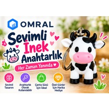 Omral Mini Inek Anahtarlık – Sevimli Inek Figürlü Çanta Süsü, Dekoratif Anahtar Aksesuarı