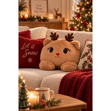 Nunu 25 cm Oturan Geyik Peluş Oyuncak Yumuşak Sevimli Yılbaşı Geyiği Uyku Arkadaşı Hediyelik Noel Dekor Peluşu