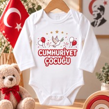Egg Baby %100 Pamuk Bebek Zıbın Body Uzun Kollu Cumhuriyet Çocuğu Baskılı Bayraklı
