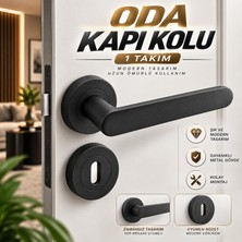 Nzb Oda Kapı Kolu Rozetli Mat Siyah Sürgülü ve Çelik Kapı Kulpu Uyumlu Sağa Sola Uygun Kapı Kolları