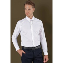 Efor Slim Fit %100 Pamuk Pitikare Dokulu Kravat Yaka Beyaz Gömlek GK 702