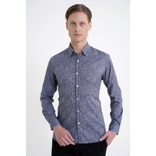Efor Slim Fit Klapa Yaka Esnek Pamuklu Siyah Çizgili Gömlek G 1599