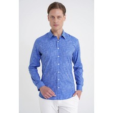 Efor Slim Fit Klapa Yaka Esnek Pamuklu Koyu Mavi Çizgili Gömlek G 1599