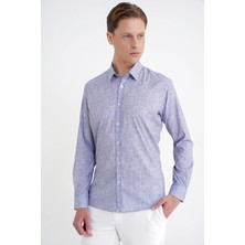 Efor Slim Fit Klapa Yaka Esnek Pamuklu Gri Çizgili Gömlek G 1599