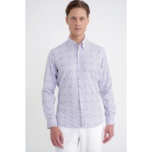 Efor Slim Fit Pamuklu Baskılı Desen Yaka Düğmeli Gri Gömlek G 1603