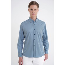 Efor Slim Fit Pötikare Baskılı Pamuklu Yaka Düğmeli Yeşil Gömlek G 1604